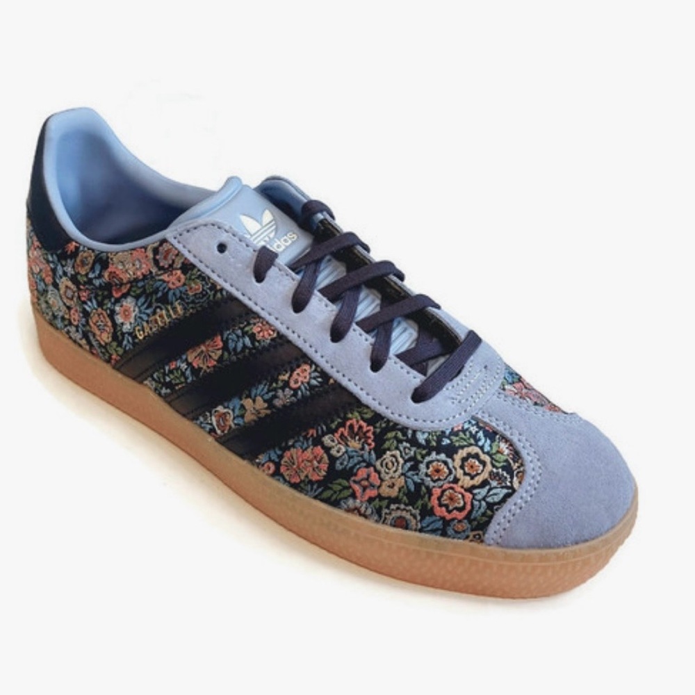 Adidas Gazelles/ Women's Floral Sneakers - Light Blue and dark blue
